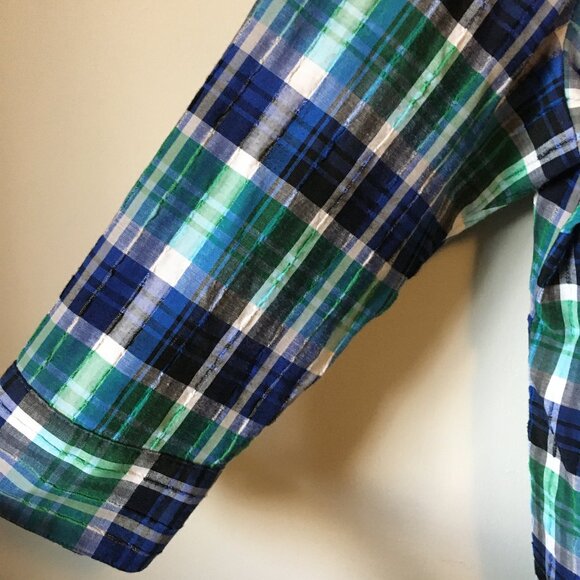 Vintage Alia Plaid Embroidered Green & Blue Cottagecore Button Down Shirt - Picture 5 of 16